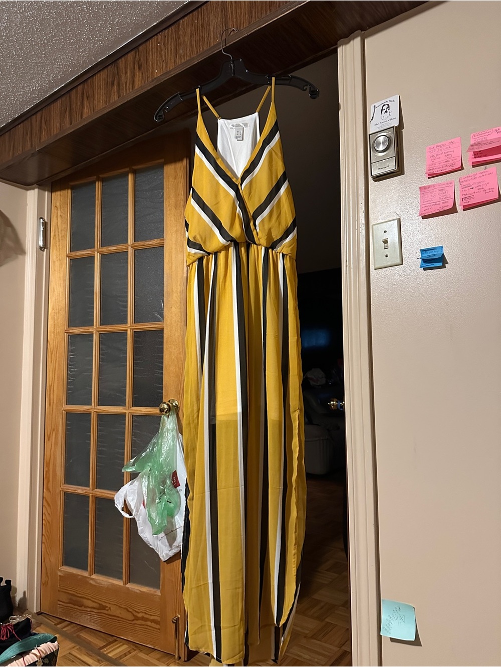 Striped V-Neck Yellow Maxi Dress with Spaghetti Straps